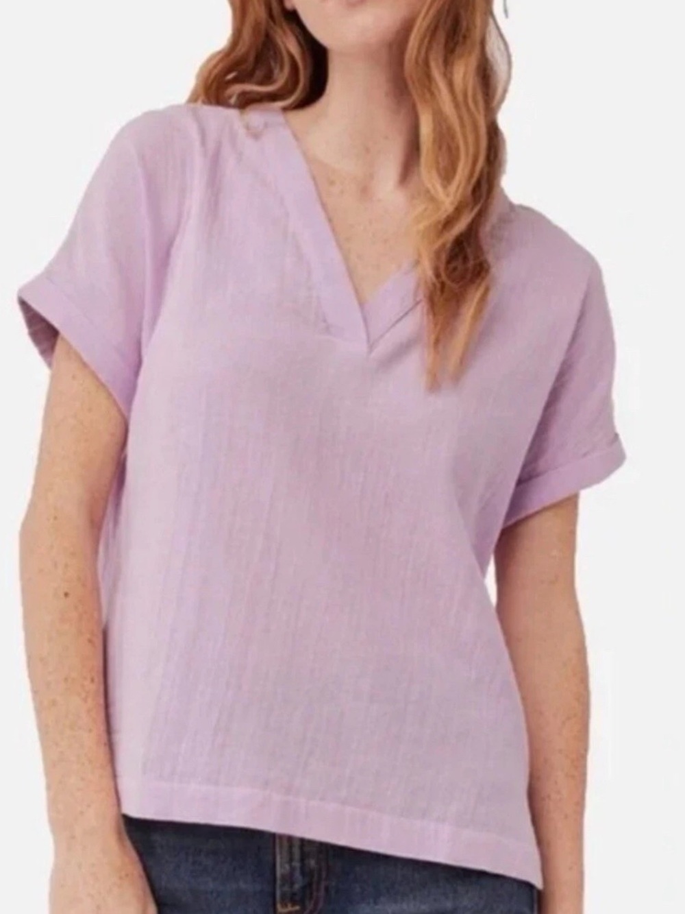 Pact Gauzy Cotton Coastal Daily V-Neck Tee Shirt Lavender | Women’s Size M/L
